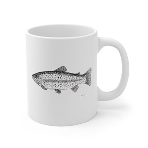 Trout Fishing Coffee Mug, Fly Fishing Trout Cup, Fly Fishing Gift for Dad Trout Fishing White Mug, Rainbow Trout art Coffee Cup
