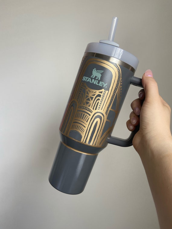 Hand Painted 40oz Art Deco Stanley Tumbler, Hand Painted Art Deco Gatsby  Tumbler, Charcoal Stanley Cup Stainless Steel, Gifts for Her, 