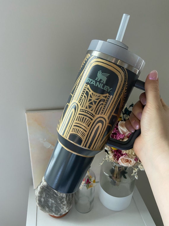 Hand Painted 40oz Art Deco Stanley Tumbler, Hand Painted Art Deco Gatsby  Tumbler, Charcoal Stanley Cup Stainless Steel, Gifts for Her, 