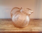 Vintage Retro Pink Glass Pitcher, Juice Pitcher, Tilt Ball Pitcher
