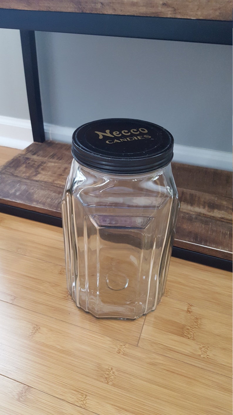 Vintage Necco Candies Glass Jar Container With Black Metal Lid Etsy