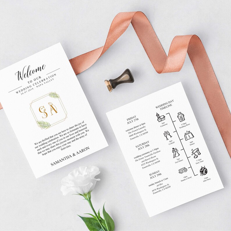 Wedding Itinerary Welcome Letter Template Editable Etsy