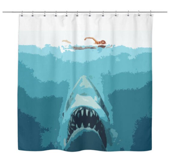 Jaws Inspired Pop Art Shower Curtain Etsy