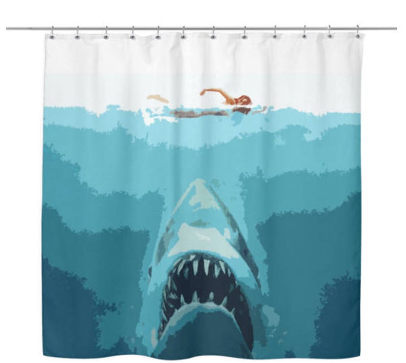 Jaws Inspired Pop Art Shower Curtain Etsy
