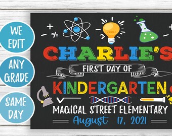First Day of School Sign, Science First Day of School Sign, Back to School Sign Chalkboard, 1st Day of School Sign Printable, Kinder Sign
