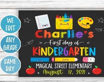 First Day of School Sign, Rainbow First Day of School Chalkboard, Back to School Sign Printable, First Day of Daycare Kindergarten Preschool