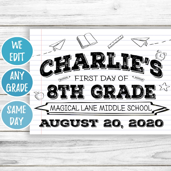 Back to School Sign Printable - First day of school printable - First day of Middle School High School - 6th 7th 8th 9th 10th grade - white