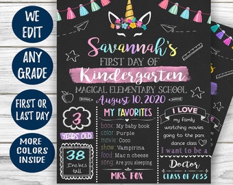 Unicorn Back to School Sign Printable - First Day of School Sign Chalkboard Printable - Printable School Sign - First Day of Kindergarten
