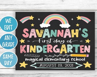 Rainbow First Day of School Sign, Boho First Day of School Chalkboard, Girl First Day of School Printable, Back to School Sign, 1st Day Sign