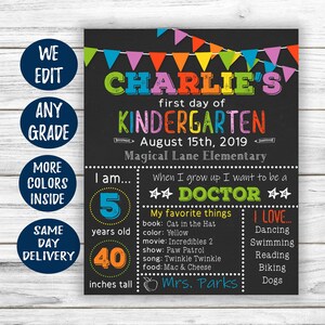 Rainbow First Day of School Sign, First Day of School Chalkboard, Back to School Sign Printable, 1st Day of School, First Day Kindergarten