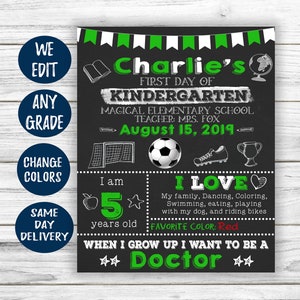 Sports Back to School Sign - Soccer First Day of School Sign Printable - 1st day of school sign chalkboard - Back to School Chalkboard