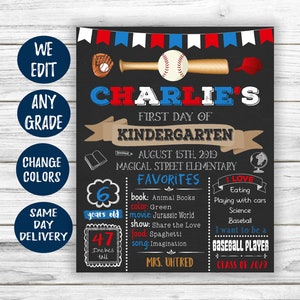 Baseball First Day of School Sign - Boys Back to School Sign Printable - Sports 1st day of school sign - First day of kindergarten prek