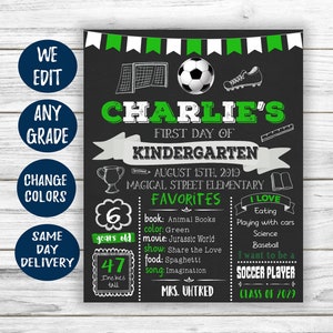 Soccer First Day of School Sign Printable - Back to School Sign Printable Sports - 1st day of school sign chalkboard - First day Kinder