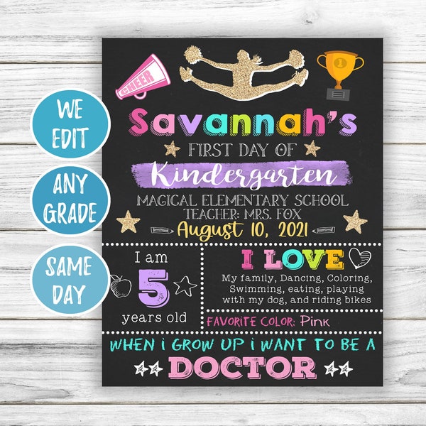 First Day of School Sign Printable, Girl Back to School Sign, Cheer First Day of School, 1st Day of School Chalkboard, Back to School 2021