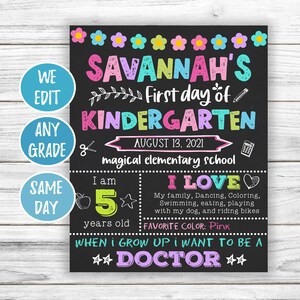 Back to School Sign, First Day of School Chalkboard, Flower Back to School Sign, Girl First Day of School Sign Printable, 1st Day of School