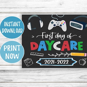Boy First Day of Daycare Chalkboard Sign - 1st Day of Daycare Printable - Gaming Back to School Sign Chalkboard Printable - Video Games Sign