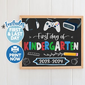 Boy First Day of Kindergarten Printable Sign - Gaming First Day of School Sign - Back to School Sign Chalkboard - First Day of Kinder Sign