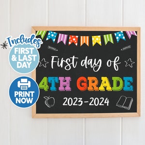 First Day of Fourth Grade School Sign Printable - Back to School Sign Chalkboard - 1st Day of School Sign 4th Grade - Fourth Grade Sign