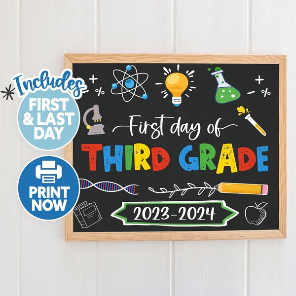 Boy First Day of Third Grade Printable - Science 1st Day of 3rd Grade Sign - First Day of School Sign Printable - Back to School Photo Prop