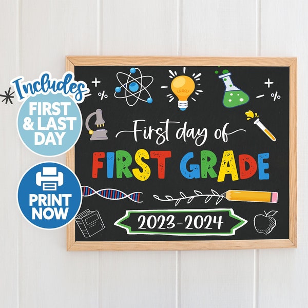 First Day of First Grade Printable - 1st Day of 1st Grade Sign - Science First Day of School Sign - Back to School Sign STEM Elementary Sign