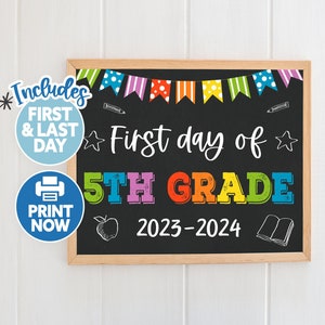 First Day of Fifth Grade Sign - Back to School Sign - 1st Day of 5th Grade - First Day Fifth Grade Chalkboard Printable - Instant Download