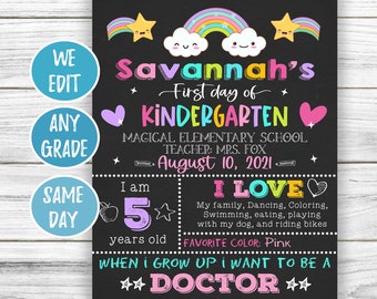 First Day of School Sign, Rainbow First Day of School Sign, Back to School Sign Chalkboard, Girl First Day of School Printable, Daycare Sign