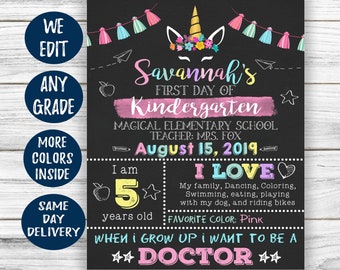 Unicorn First Day of School Sign, Girl First Day of School Sign, First Day of School Chalkboard, Back to School Sign Printable, 1st Day Sign