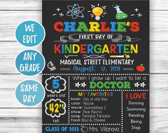 First Day of School Sign, Science First Day of School Chalkboard, Back to School Sign Printable, 1st Day of School Sign Grade Kindergarten