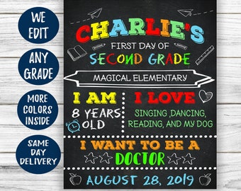 First Day of School Sign, Rainbow Back to School Chalkboard, First Day of School Printable, First Day of Kindergarten Daycare Preschool 2021