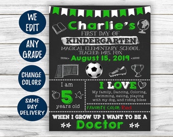 Sports Back to School Sign - Soccer First Day of School Sign Printable - 1st day of school sign chalkboard - Back to School Chalkboard