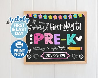 First Day of PreK Chalkboard Printable - Back to School Sign - First Day of School  - First Day pre k - 1st Day of School pre-k - Instant