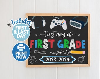 First Day of First Grade Printable - 1st Day of 1st Grade Sign - Boy First Day of School Sign Chalkboard - Back to School Sign Chalkboard