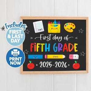 First Day of Fifth Grade Sign - First Day of 5th Grade Printable - Printable School Sign - Back to School Sign - First Day of School Print
