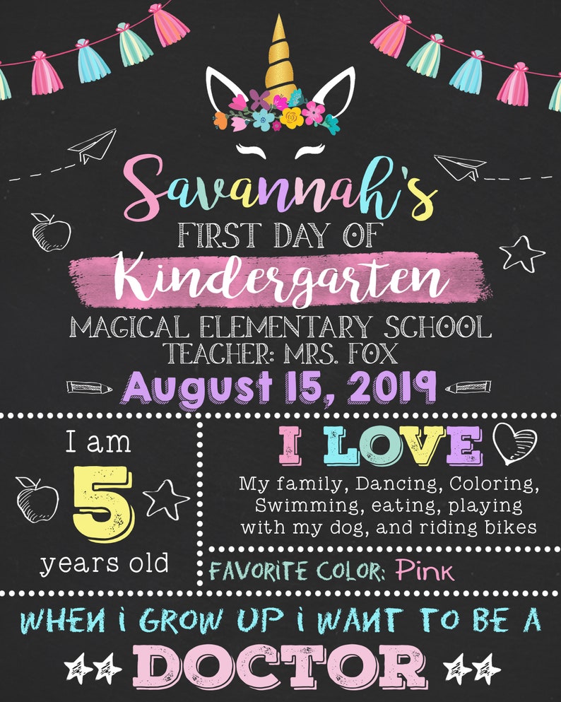 Unicorn First Day of School Sign, Girl First Day of School Sign, First Day of School Chalkboard, Back to School Sign Printable, 1st Day Sign A