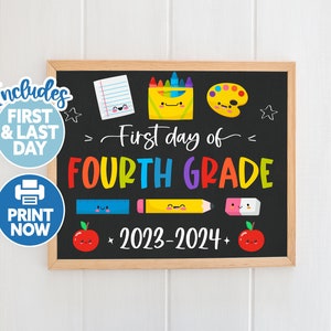 First Day of Fourth Grade Printable - First Day of 4th Grade Sign Chalkboard - Back to School Sign Printable - First Day of School Printable