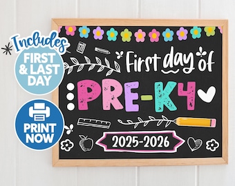 First Day of PreK4 Printable - Back to School Sign Girl- First Day of School Boho - First Day pre k4 - 1st Day of School pre-k4 Girl Sign