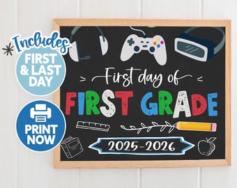First Day of First Grade Printable - 1st Day of 1st Grade Sign - Boy First Day of School Sign Chalkboard - Back to School Sign Chalkboard