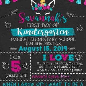 Unicorn First Day of School Sign, Girl First Day of School Sign, First Day of School Chalkboard, Back to School Sign Printable, 1st Day Sign D