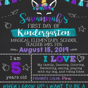 Unicorn First Day of School Sign, Girl First Day of School Sign, First Day of School Chalkboard, Back to School Sign Printable, 1st Day Sign C