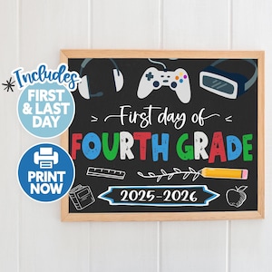 First Day of Fourth Grade School Sign Printable Boy 1st Day of 4th Grade Sign Printable First Day of School Sign Back to School Chalkboard