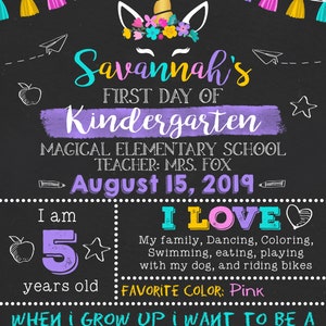 Unicorn First Day of School Sign, Girl First Day of School Sign, First ...