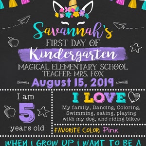 Unicorn First Day of School Sign, Girl First Day of School Sign, First Day of School Chalkboard, Back to School Sign Printable, 1st Day Sign B