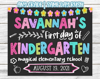 First Day of School Chalkboard Printable - Back to School Sign - First Day of School - Girl First Day Back to School Poster - First Day PreK