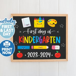 First Day of Kindergarten Chalkboard Printable - Back to School Sign - First Day of School  -  1st Day of School Poster - 1st Day of Kinder