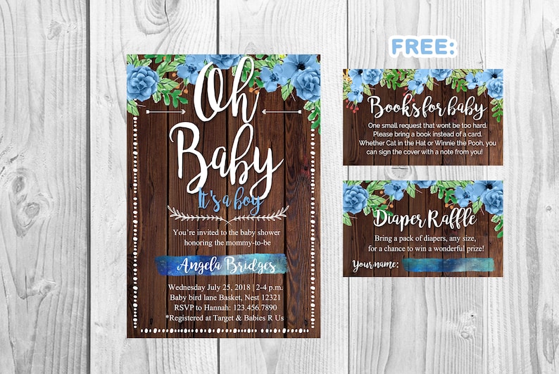 Baby Shower Invitation Boy Baby Shower Invitation Printable Baby Shower Invite Floral Rustic Wood Burlap Printable Digital Oh Baby Boy 3 - 