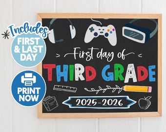 Boy First Day of Third Grade Printable - Gaming 1st Day of 3rd Grade Sign - First Day of School Sign Printable - Back to School Chalkboard