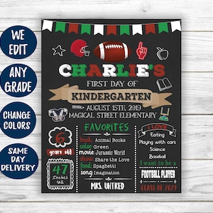 Boys First day of school sign - Football Back to School Sign Printable - Sports 1st Day of School Sign Chalkboard - First day kindergarten
