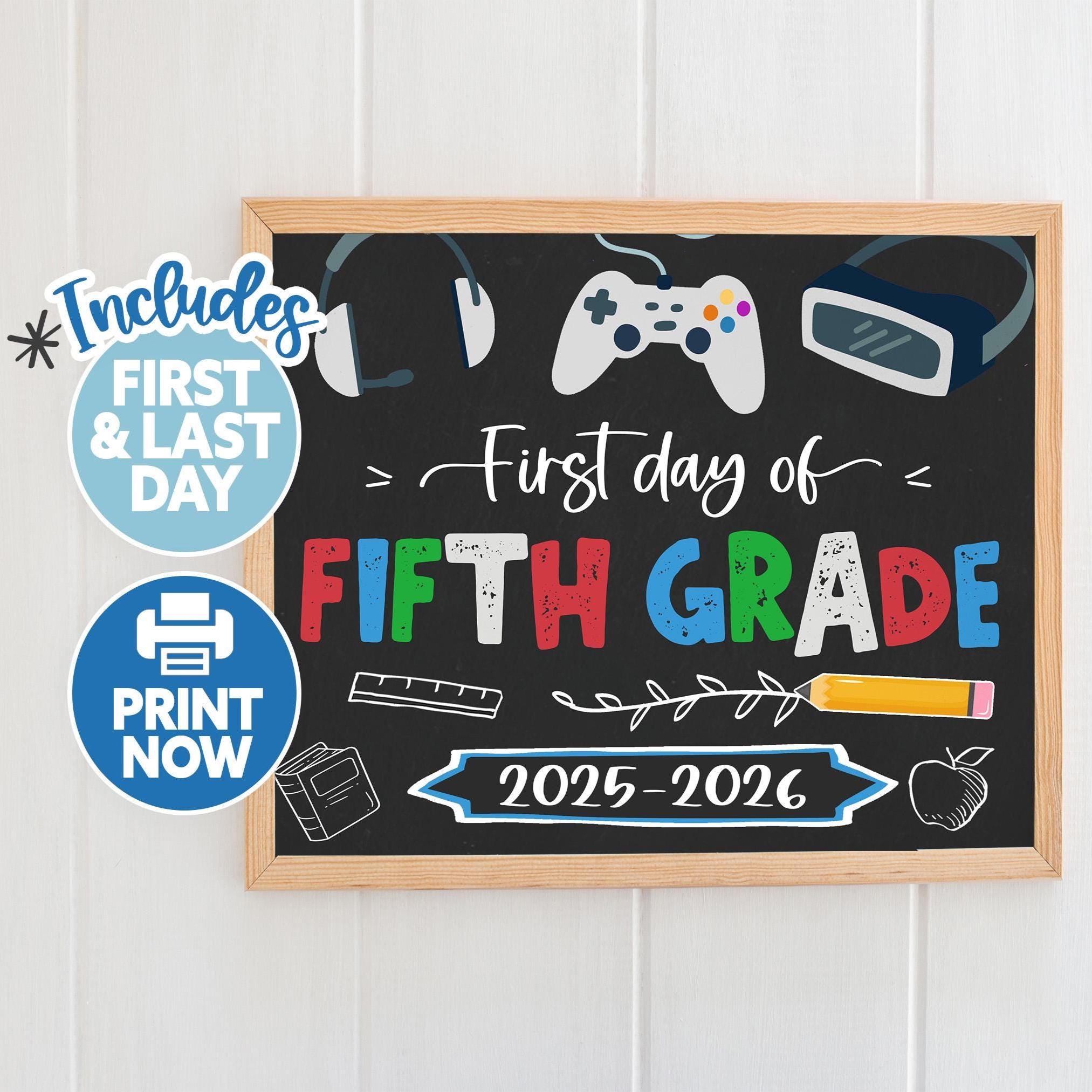 First Day of Fifth Grade Sign - Boy First Day of School Sign - Gaming Back to School Sign Chalkboard - 1st Day of School 5th Grade Printable