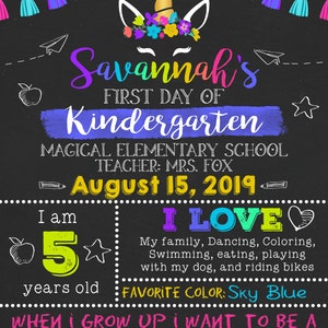 Unicorn First Day of School Sign, Girl First Day of School Sign, First Day of School Chalkboard, Back to School Sign Printable, 1st Day Sign G