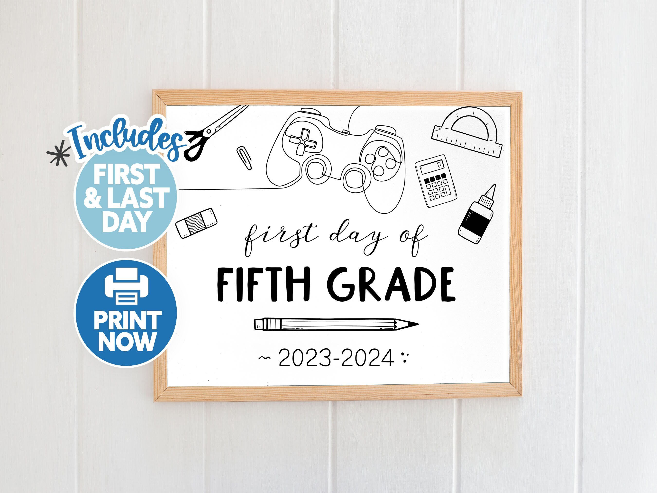 First Day of Fifth Grade Sign 1st Day of 5th Grade Printable Gamer Back to School Sign Chalkboard Elementary Graduation Photo